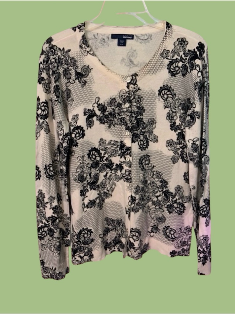 Basic Editions Women's Button Down White & Black Sweater Cardigan Sz m